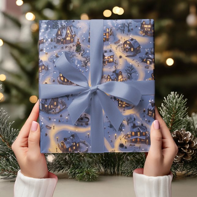 Papel De Presente Warm Lights in Snowy Village (Criador carregado)