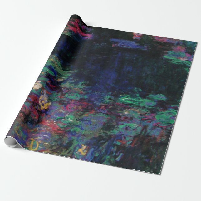 Papel De Presente WATER LILIES VERDE POND Claude Monet Dark Floral (Desenrolado)