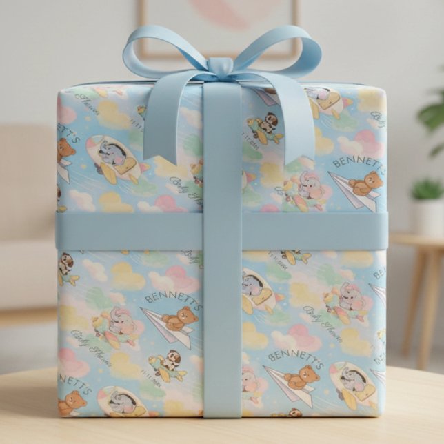 Papel De Presente Watercolor Baby Animals Flying Wrapping Paper (Criador carregado)