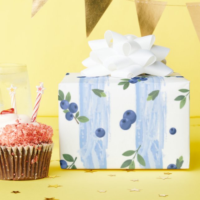 Papel De Presente Watercolor Blueberry Pattern Wrapping Paper (Festa de aniversário)