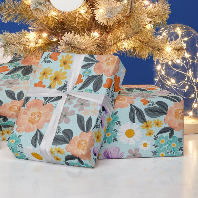 Papel De Presente Watercolor Boho Floral (Feriados)