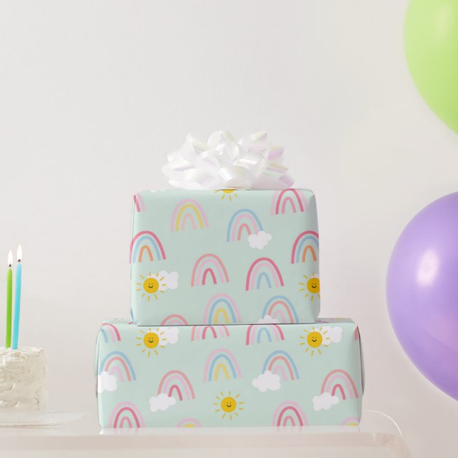 Papel De Presente Watercolor Boho Rainbow e Sun (Presentes para festas)