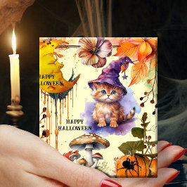 Papel De Presente Watercolor Cat Witch Happy Halloween
