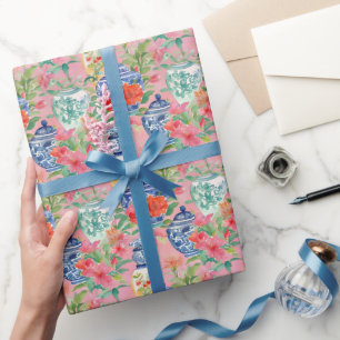 Papel De Presente Watercolor Chinoiserie Floral Ginger Jars