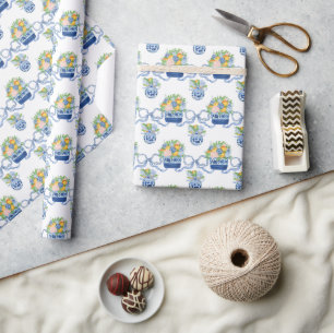 Papel De Presente Watercolor Chinoiserie Mandarins & Hydrangeas