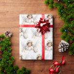 Papel De Presente Watercolor Christmas Angel Girl<br><div class="desc">Garota anjo de aquarela com flores em fundo branco.</div>