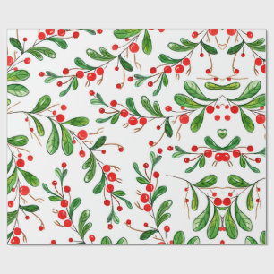 Papel De Presente Watercolor Christmas Berries Foliage Country