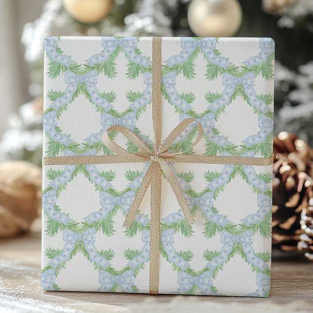 Papel De Presente Watercolor Christmas Blue Arco Garland (Criador carregado)