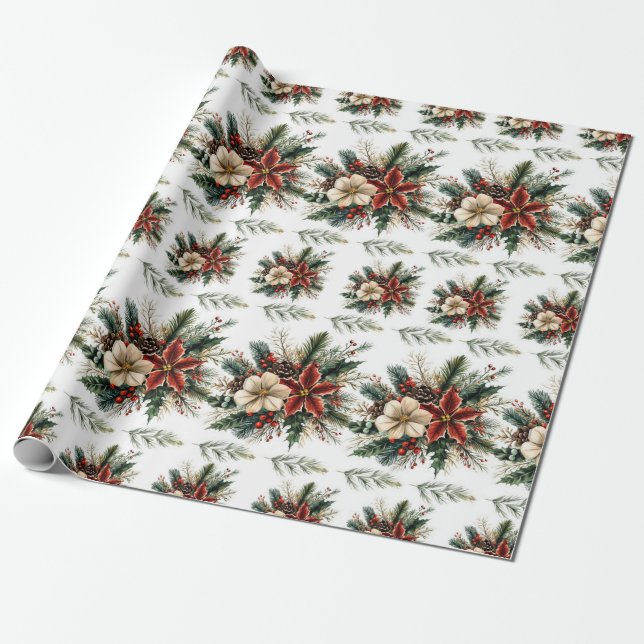 Papel De Presente Watercolor Christmas Floral (Desenrolado)
