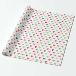 Papel De Presente Watercolor Christmas Green and Red Love Heart