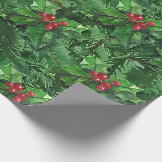 Papel De Presente Watercolor Christmas Holly Berries (Ponta)