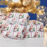 Papel De Presente Watercolor Christmas Snowman Em Flocos De Neve<br><div class="desc">Homem de neve de Natal com neves e borda vermelha. A cor da borda pode ser alterada.</div>