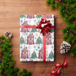 Papel De Presente Watercolor Christmas Wonderland Patterno<br><div class="desc">Papel de enrolar com uma aquarela esbranquiçada padrão festivo ilustrando uma terra maravilhosa e mágica de Natal com casas de chocolate cercadas por doces, lábios, algodão doce, postes de luz, velas, velas de anjo e árvores de Natal com pássaros cardeais bonitos e suas casas de pássaros neles. Este padrão é...</div>