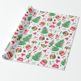 Papel De Presente Watercolor Christmas Wrapping Paper