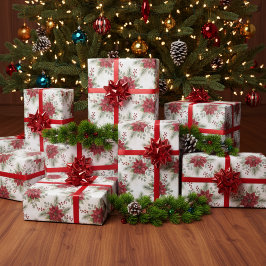 Papel De Presente Watercolor Elegant Red Poinsettia Christmas