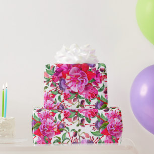 Papel De Presente Watercolor Fuchsia Blooms