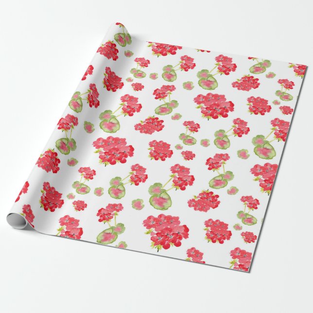 Papel De Presente Watercolor Geraniums Pattern (Desenrolado)