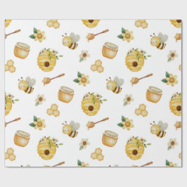 Papel De Presente Watercolor Honey Bee Wrapping Paper