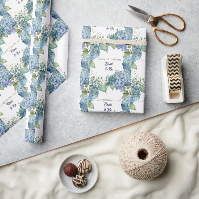 Papel De Presente Watercolor Hydrangeas “Congratulations” Wrapping  (Artesanato)