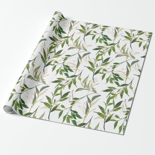 Papel De Presente Watercolor Leafy Greenery (Desenrolado)