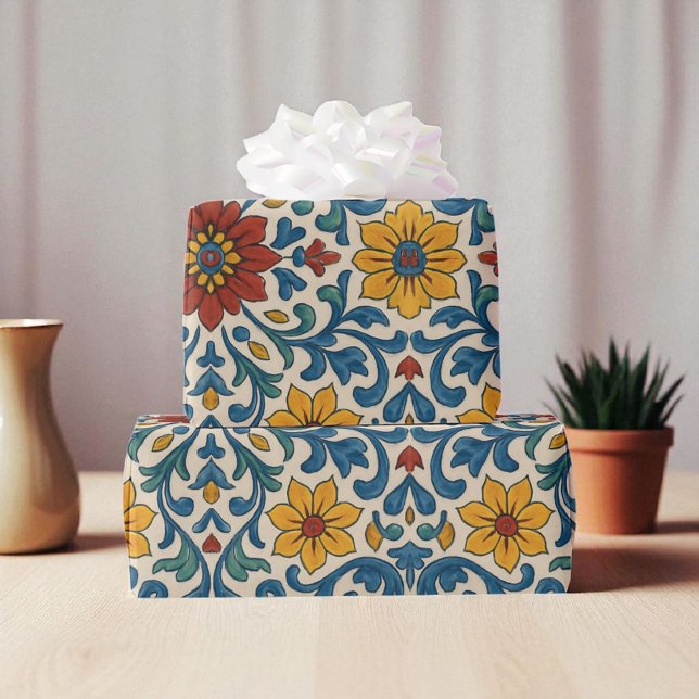 Papel De Presente Watercolor Mediterranean Floral Modern Summer (Criador carregado)