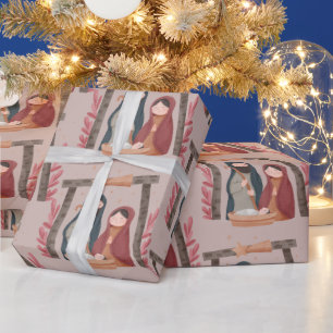 Papel De Presente Watercolor Natividade Christian Jesus Natal