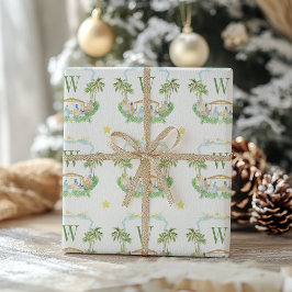 Papel De Presente Watercolor Nativity Monogram Crest Christmas