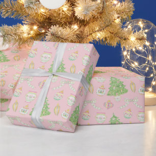Papel De Presente Watercolor Pink Chinoiserie Árvore de Natal