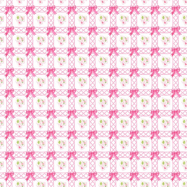 Papel De Presente Watercolor Pink & Green Bow Mahjong (Criador carregado)