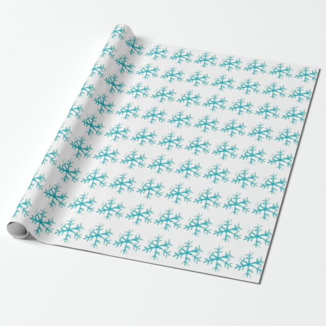 Papel De Presente Watercolor Snowflake Blue Winter (Desenrolado)