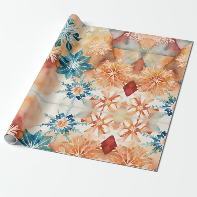 Papel De Presente Watercolor Snowflakes Molha de Natal (Desenrolado)