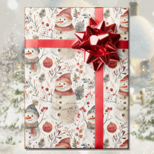 Papel De Presente Watercolor Snowman - Campo de Natal