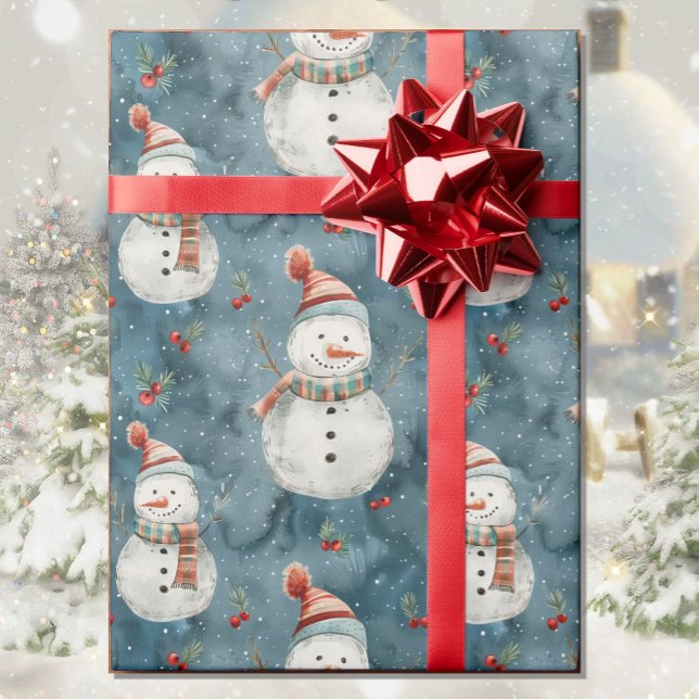 Papel De Presente Watercolor Snowman - Campo de Natal (Criador carregado)
