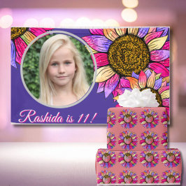 Papel De Presente Watercolor Sunflower Summer Pink & Purple