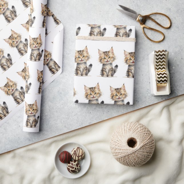 Papel De Presente Watercolor Tortoise Shell Kitten (Artesanato)