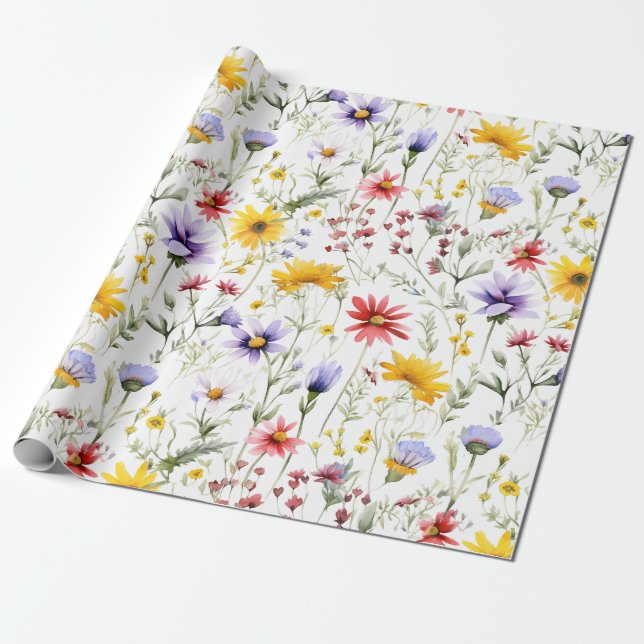 Papel De Presente Watercolor Wildflower Spring Garden Floral (Desenrolado)