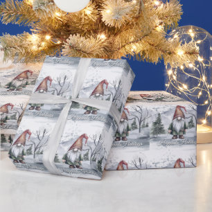 Papel De Presente Watercolor Winter Christmas Gnomo