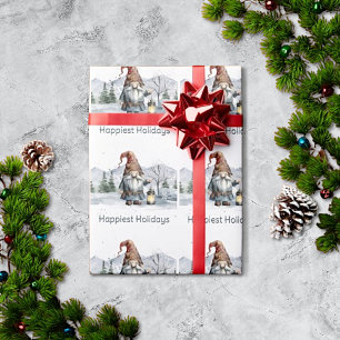 Papel De Presente Watercolor Winter Christmas Gnomo