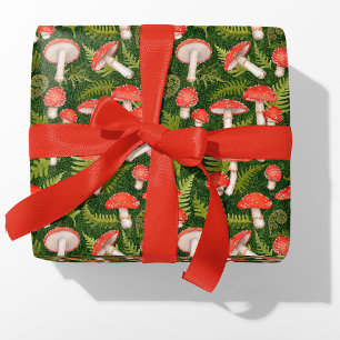 Papel De Presente Watercolor Woodland Mushroom Ferns e Moss