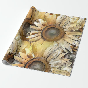 Papel De Presente Watercolor Yellow Buquê Sunflower Collection