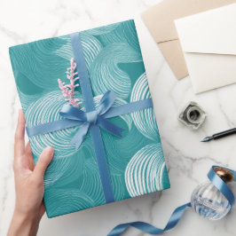 Papel De Presente Wave Teal Aqua Motion White Abstract Pattern