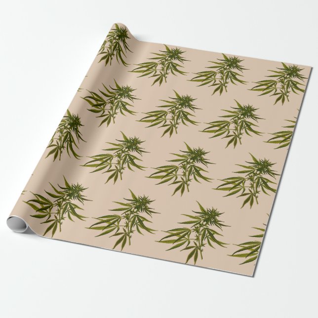 Papel De Presente Weed Buds em Khaki Personalizado (Desenrolado)