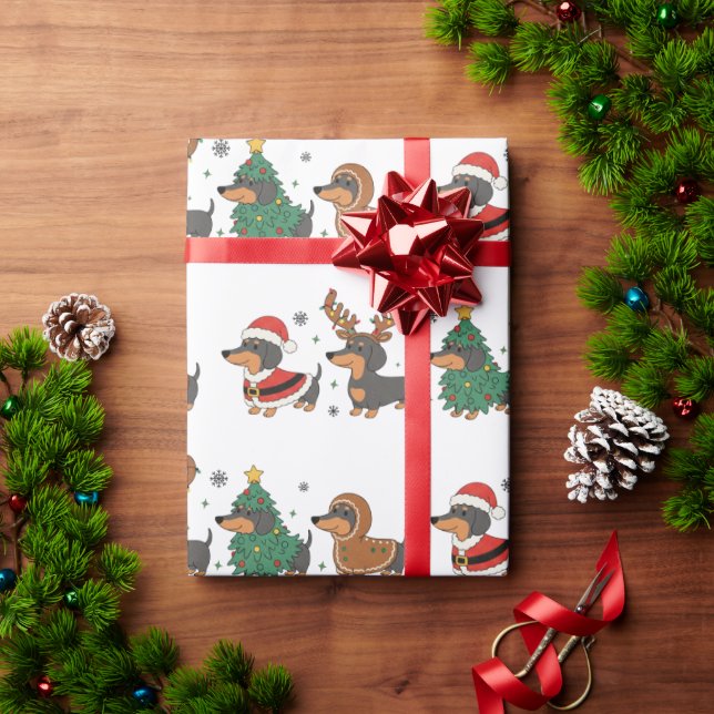 Papel De Presente Weiner Dogs Christmas Holiday Wrapping Paper (Presente de Natal)
