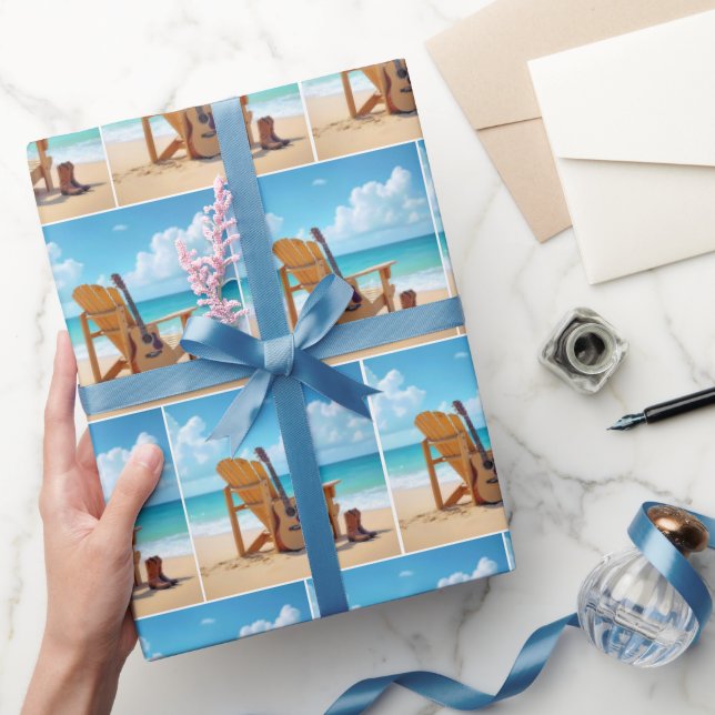 Papel De Presente Western Boots e Violão em uma Praia (Presentear)