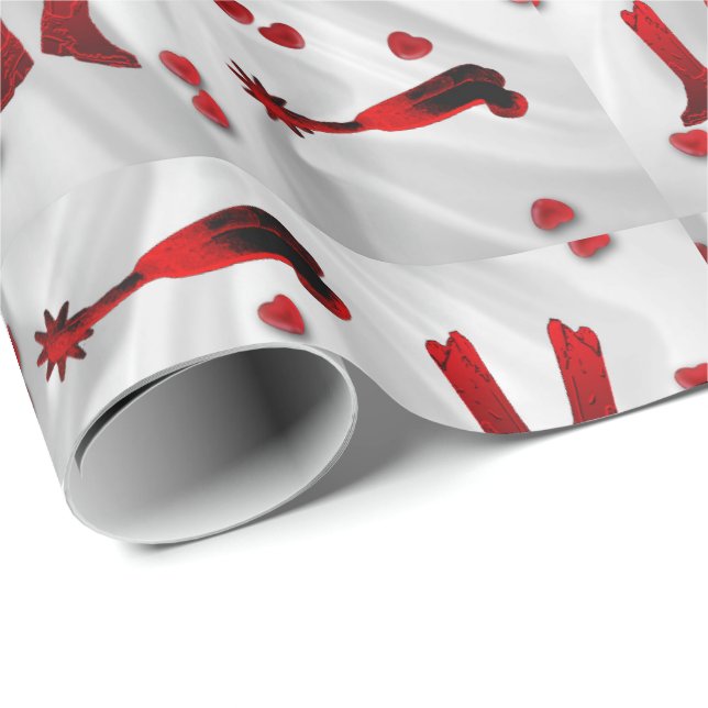 Papel De Presente Western Boots Spurs and Hearts Wraps Paper (Ponta do rolo)