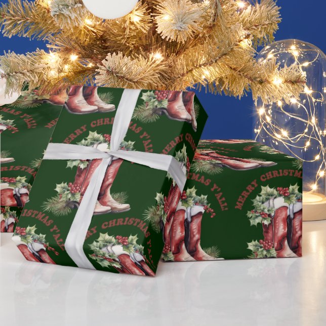 Papel De Presente Western Cowboy Boot Feliz Natal Y (Feriados)