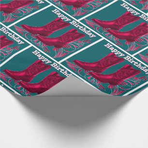 Papel De Presente Western Cowboy Boots Happy Birthday Wrap