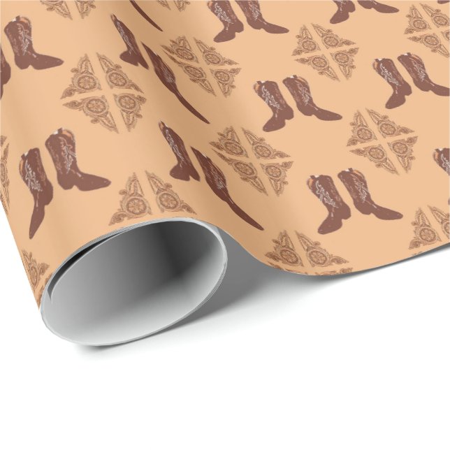 Papel De Presente Western Gift Wrap Cowboy Boots and Leather Impress (Ponta do rolo)