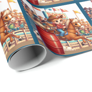 Papel De Presente Western Rodeo Little CowGirl Barrel Racing