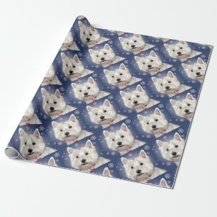 Papel De Presente Westie AZUL do NATAL